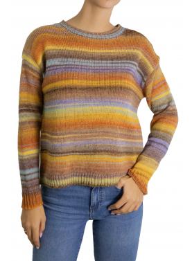 Maglione multicolor con righe girocollo